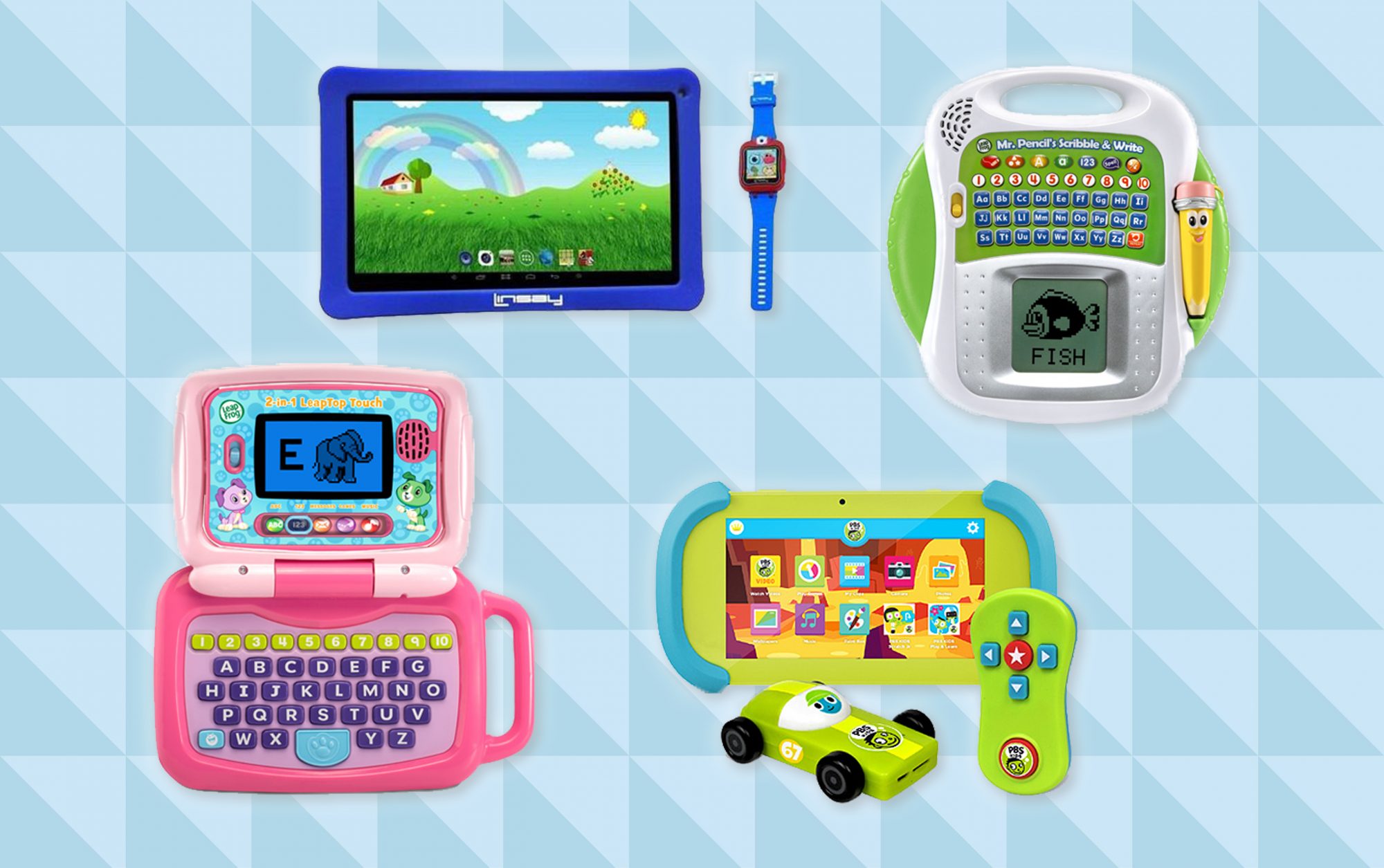 educational tablets on patterned background