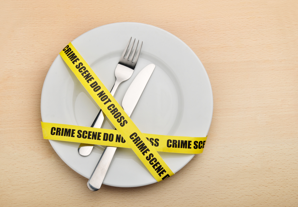 Plate and silverware with crime scene tape