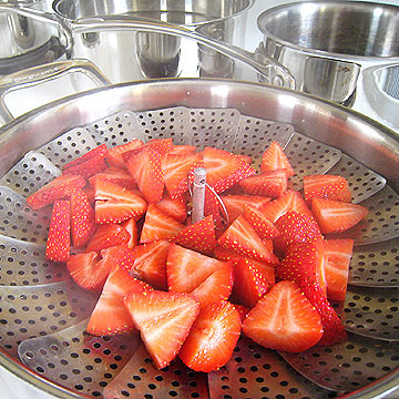 steaming strawberries