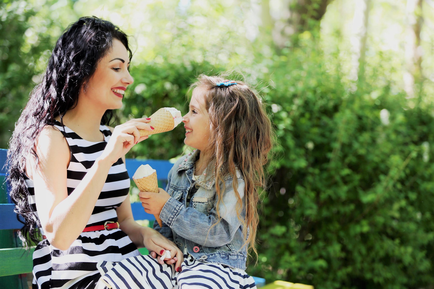 mom and daughter eating ice cream