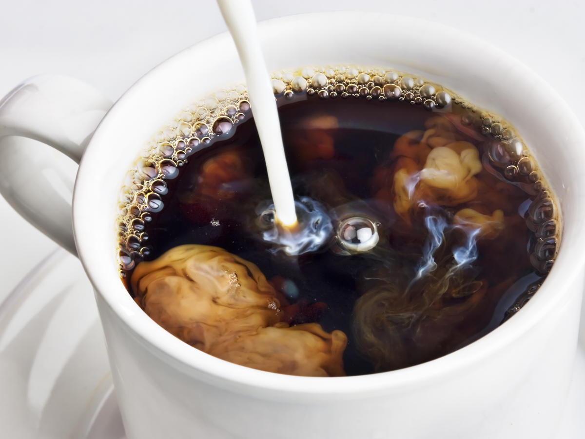 Milk Pouring In Cup of Coffee