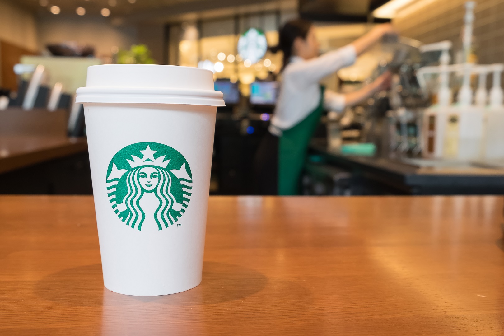 Starbucks Cup on Wood Table Hot Drink