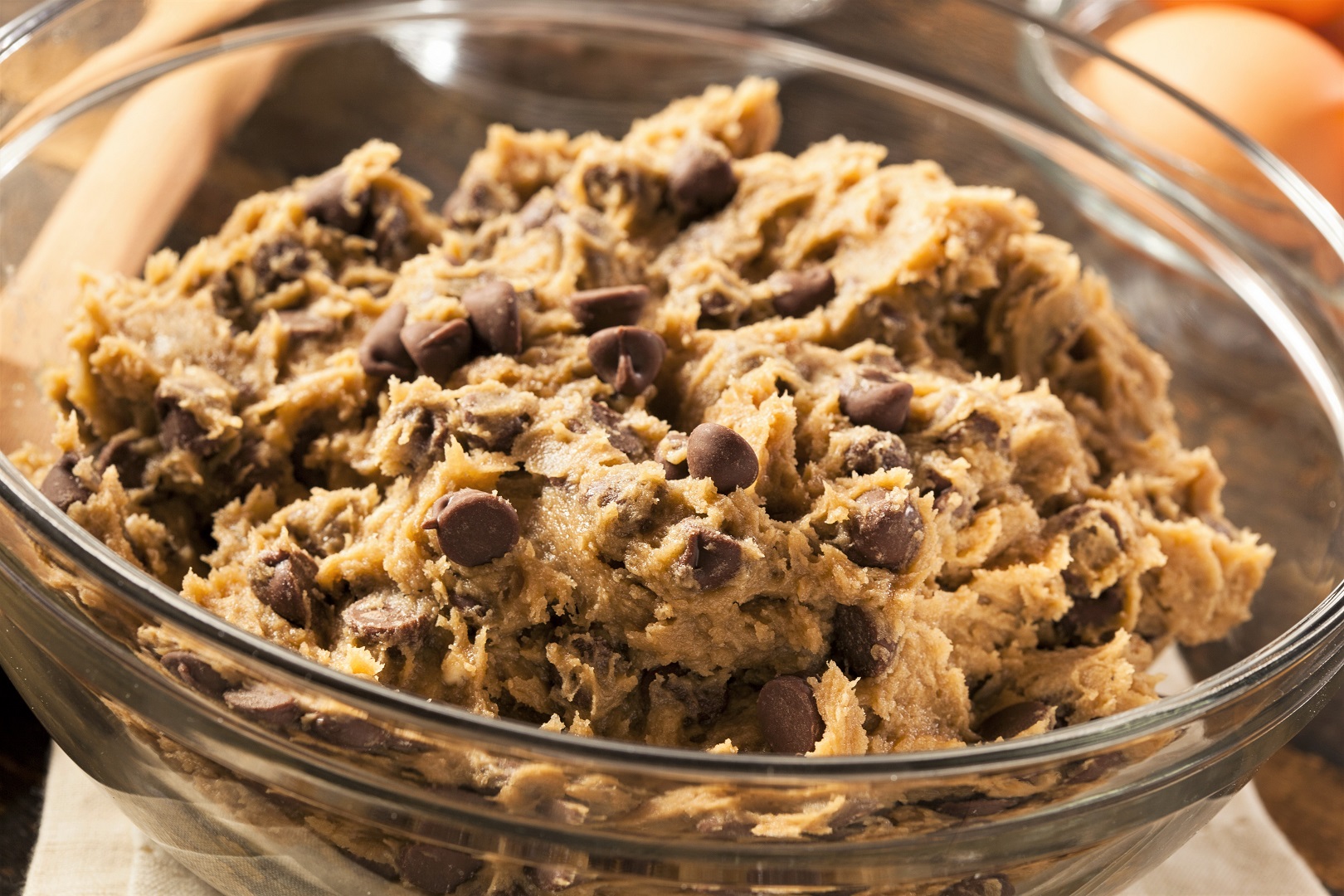 Raw Chocolate Chip Cookie Dough in Bowl