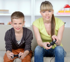 Mom and Son Playing Video Games