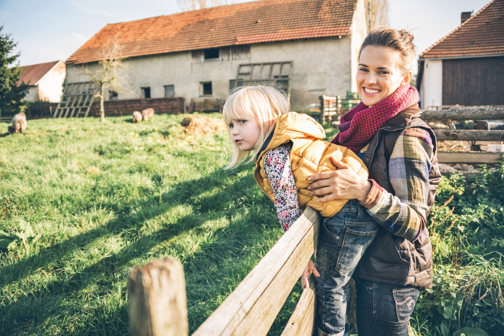 mom and daughter on farm