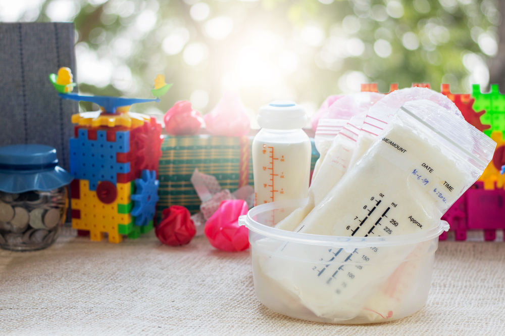 breast milk in bags on counter